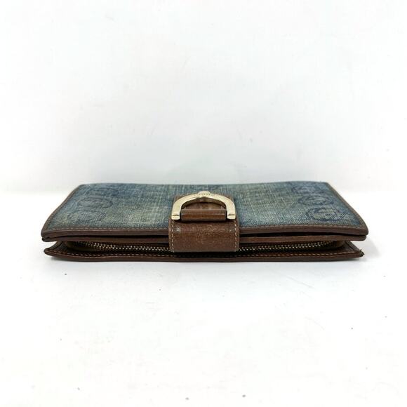 Vintage Gucci Denim GG Monogram D-Ring Wallet Blue Brown Leather Trim - Picture 4 of 10